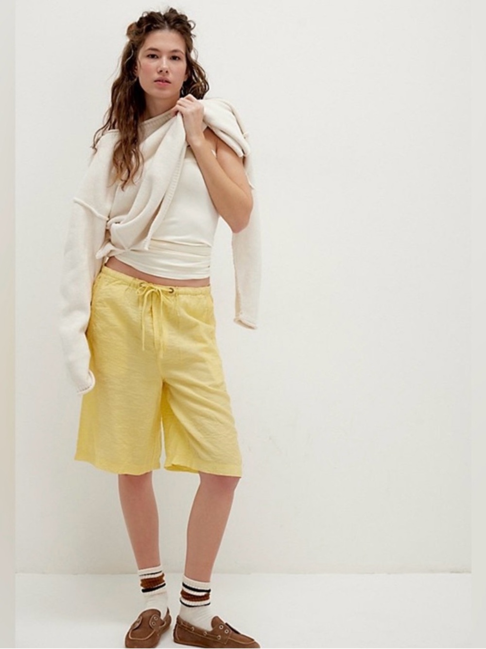 Free People Palma Women’s Yellow Board Shorts Size Pockets Elastic Drawstring